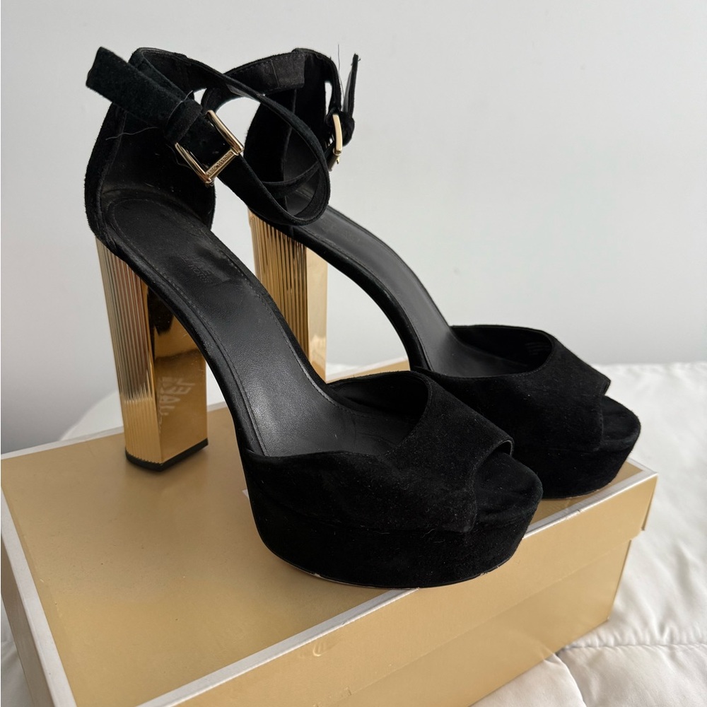 Michael Kors Black and Gold Block Heels
